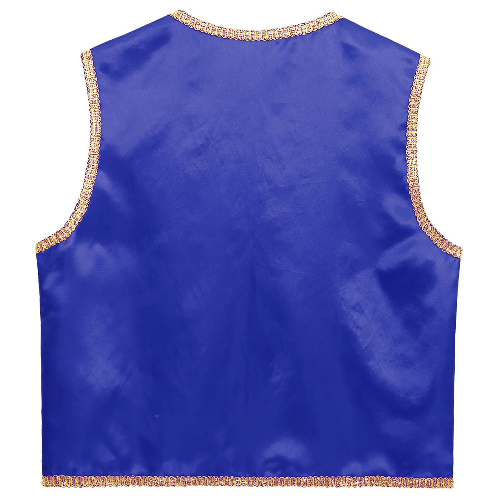 Mens Halloween Arabian Prince Waistcoat Vest Shiny Gold Trim Open Front Carnival Party Dress Up Indian Arabian Cosplay Costumes 5