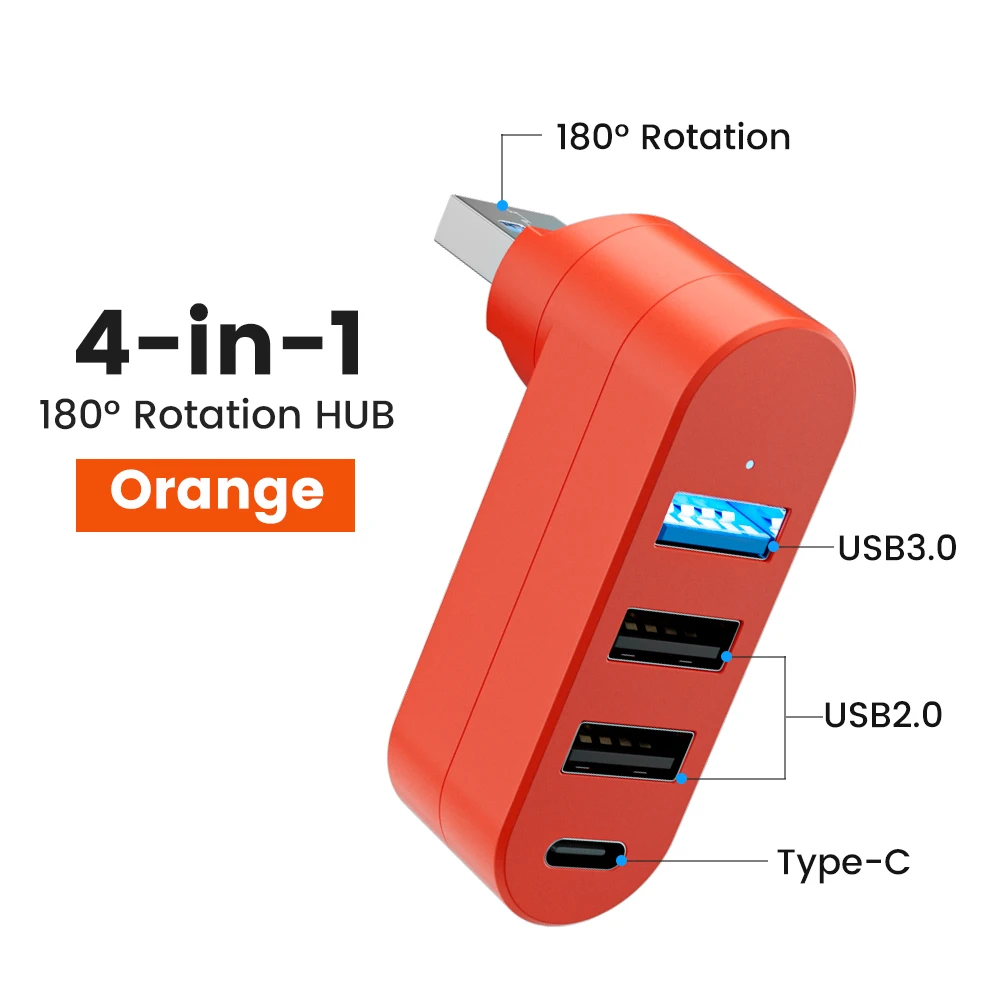 4-Port Rotatable USB 3.0 Mini Hub for Laptops and Computers