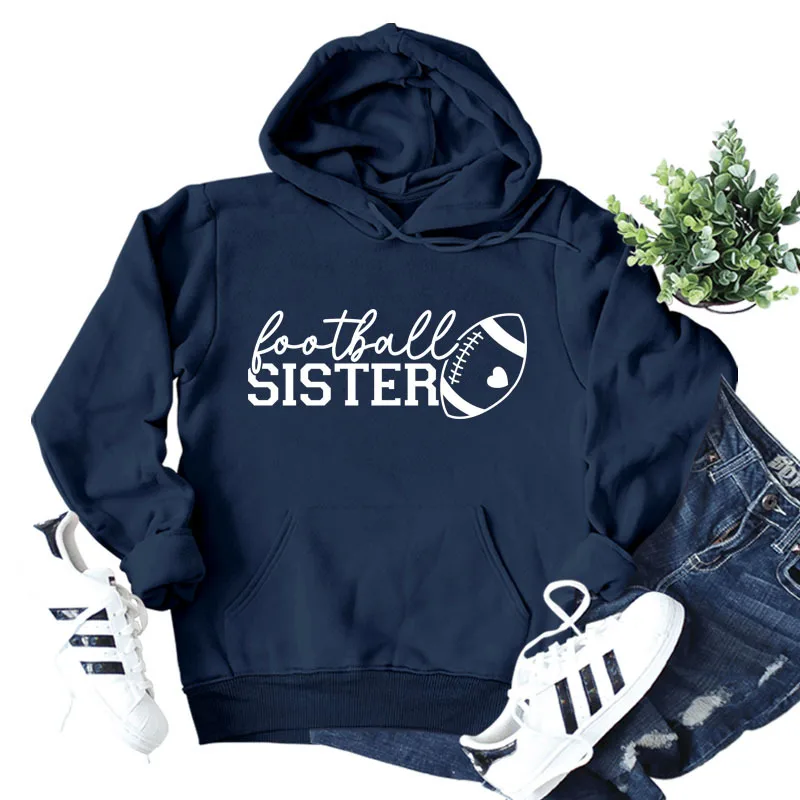 

Football Sister Rugby Alphabet Print Fashion Top Ladies Hooded Sweatshirt Autumn and Winter Women's Simple Fashion