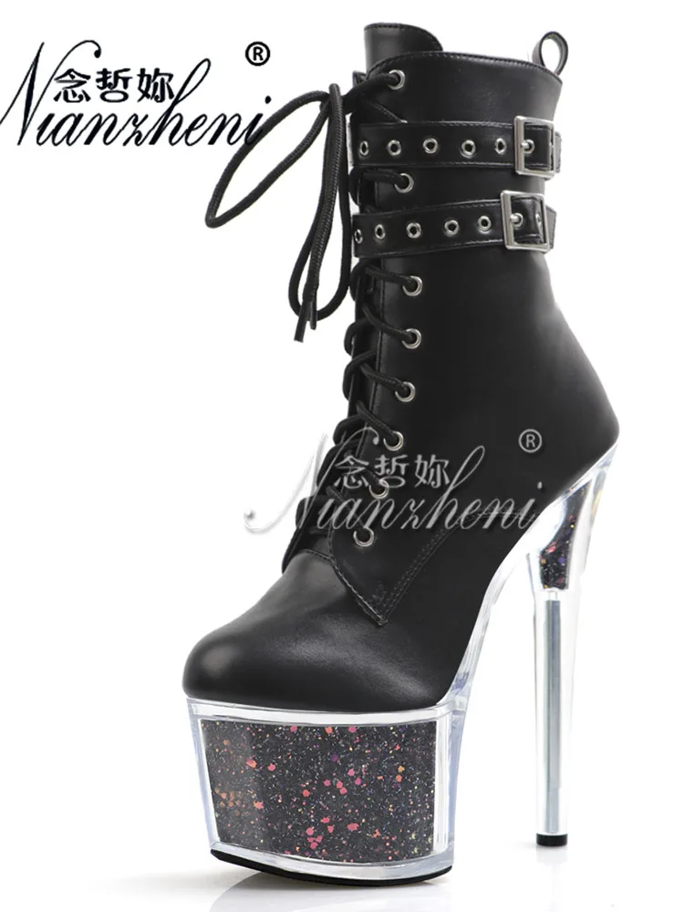 8Inches Belt Buckle Sexy Fetish Stripper Heels Womens Ankle Boots Pole Dance Shoes Exotic Dancer Fashion 20cm Platform Nightclub