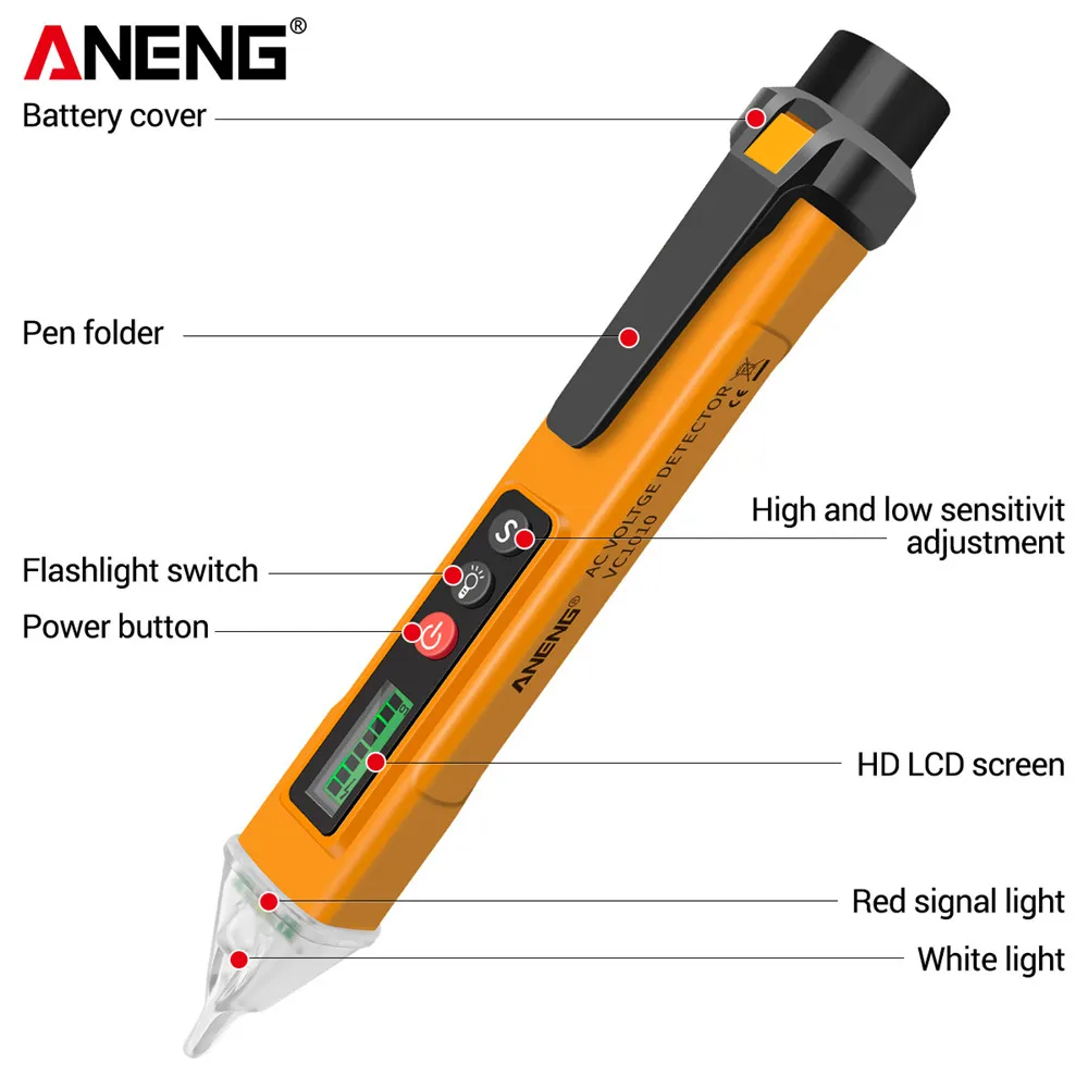 Electric Pen Tester ANENG VC1010 Digital Voltage Detectors 12-1000V AC/DC Non-Contact