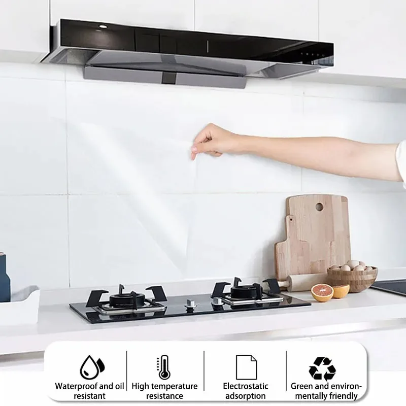 Electrostatic Film Adhesive Wall Wallpaper Kitchen Oil Pollution Prevention Transparent Peel and Stick Wallpaper Sticker Self wall stickers self adhesive stickers self adhesive wallpaper kitchen wall sticker adhesive wallpaper oil proof film decorative tile stickers