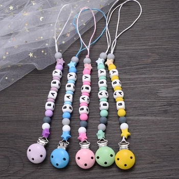 Baby Handmade Teether Pacifier Chain Silicone Beads Infant Nipple Appease Soother Chain Clips Nipple Clip Personalized Name