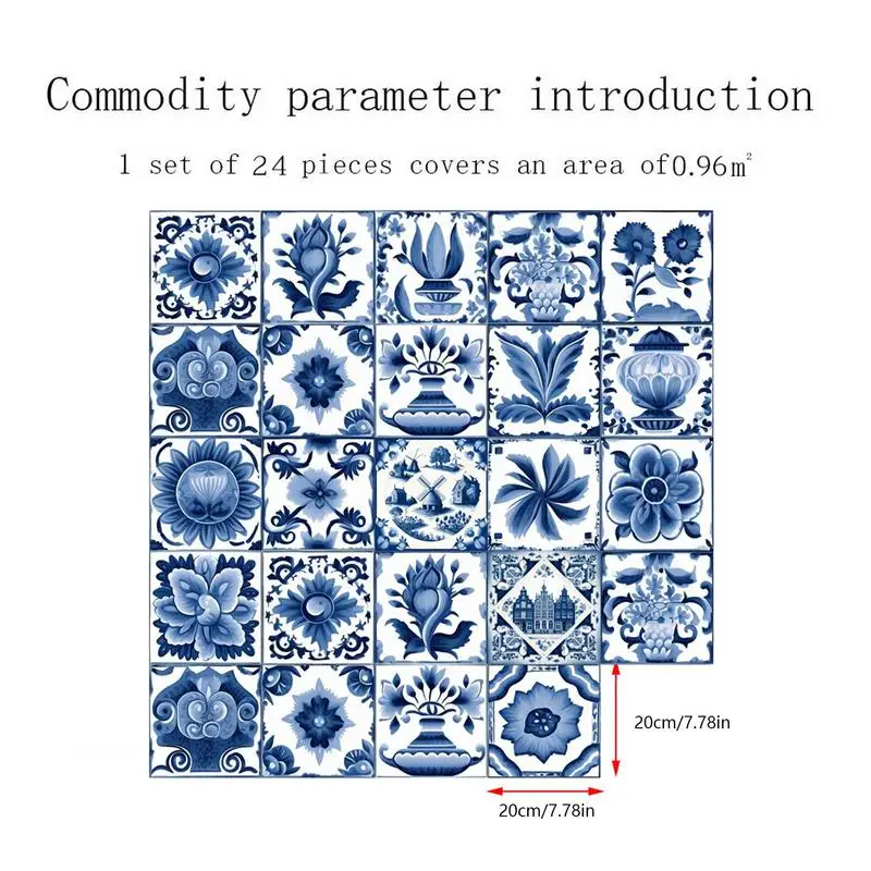 24pcs Waterproof Portuguese Blue Pattern Bathroom Kitchen Living Room Home Decor Portuguese Style Tiles Wall Stickers wall stickers