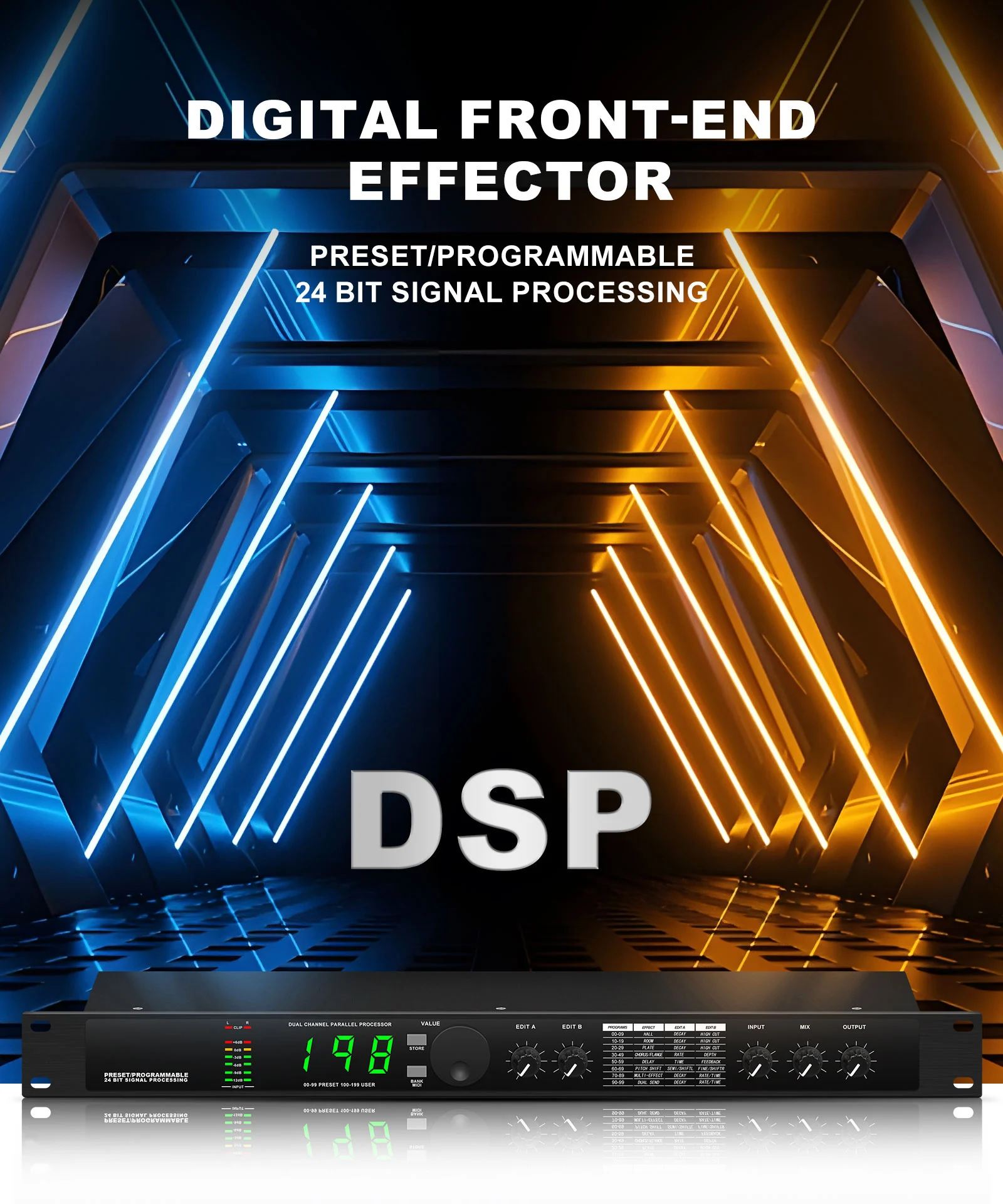 Professional DSP Digital Audio Processor 199 Preset Multi Effects Microphone Noi