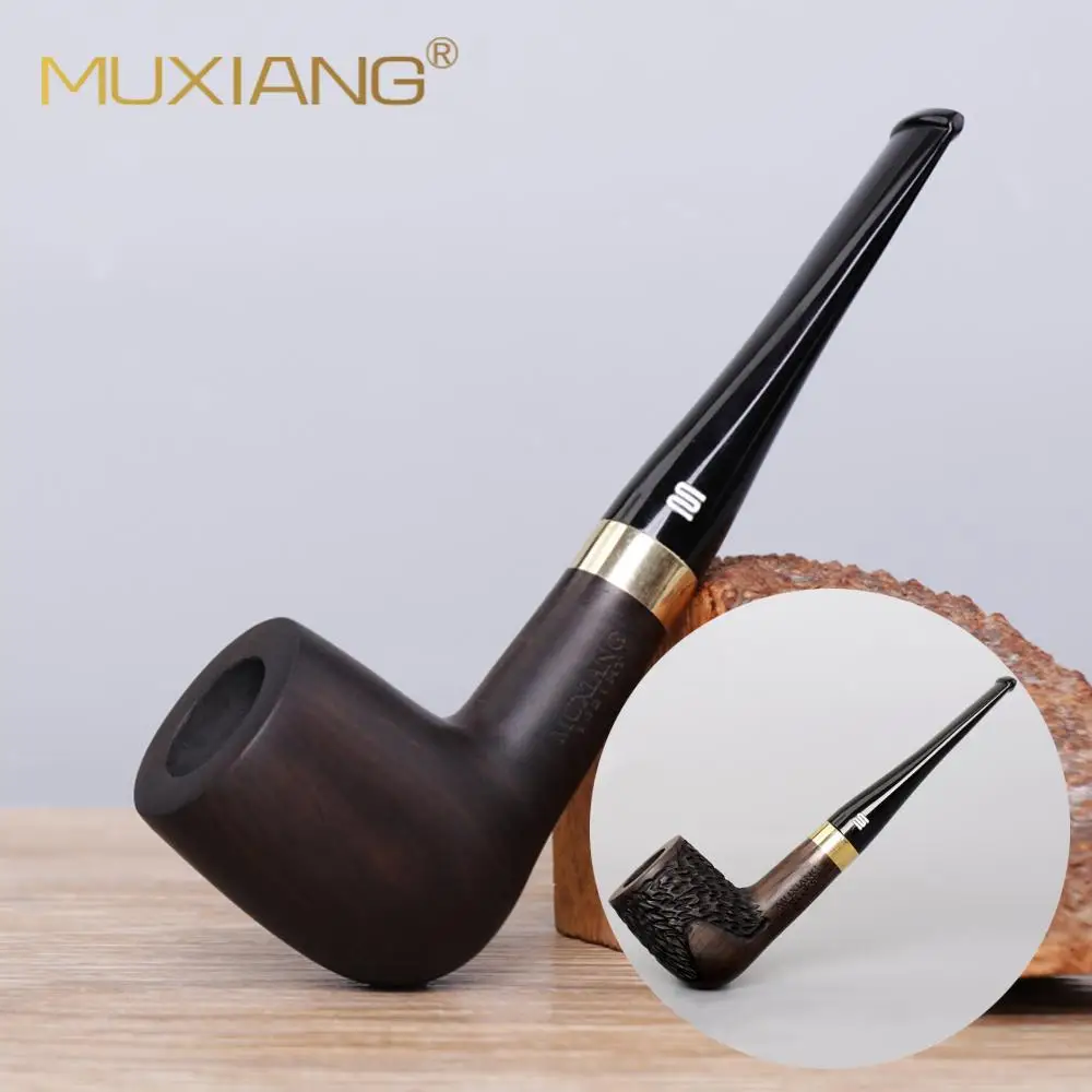 

Wood Handmade Ebony Pipe Solid Wood Pipe 9mm Filter Tips Handle Ebony Pipe