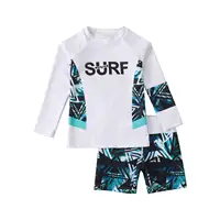 Little Boys Print Swimsuit Wetsuit Rash Guard Long Sleeve Top with Shorts Set Bathing Suit Swimwear Surfing Clothing Beachwear 3