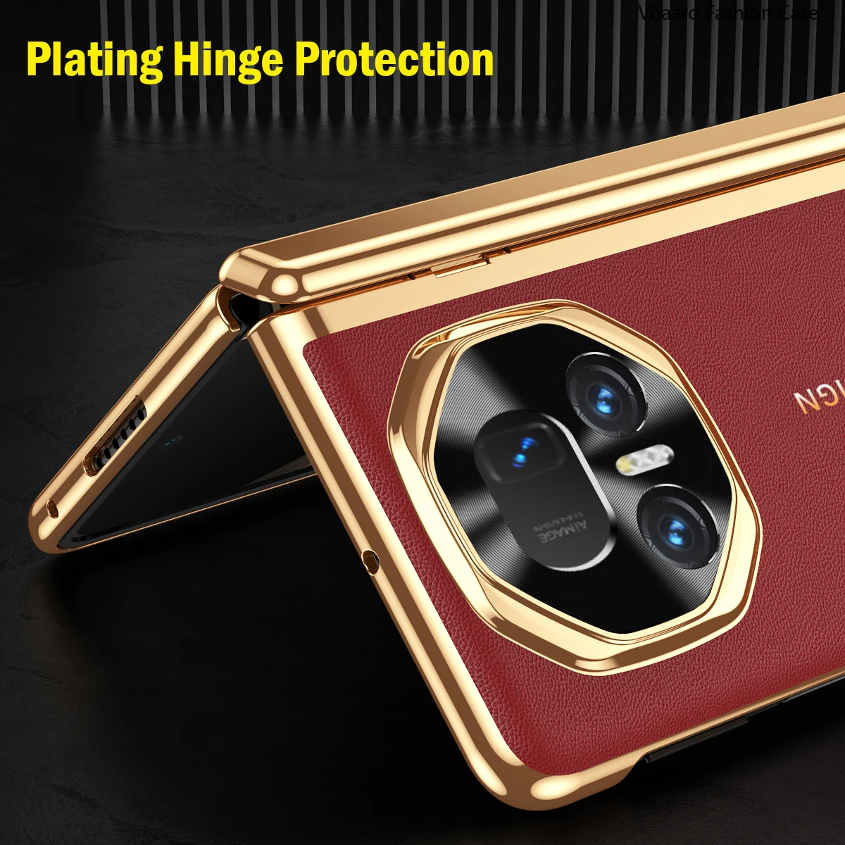 Plating Leather  with Hinge Protection and Front Screen Glass Film
