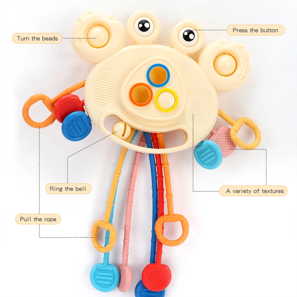 Baby Rattle Montessori Sensory Development Educational Toys Pull String Finger Grasp Training Early Learning Toy Teething