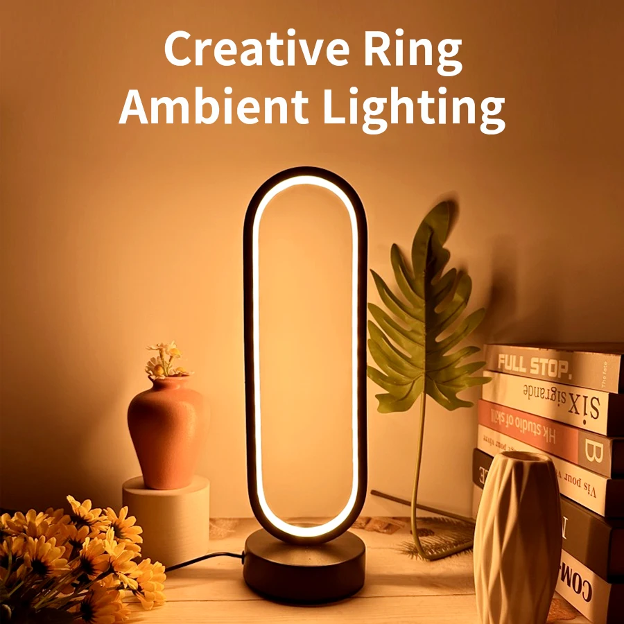 Lámpara de noche con anillo para dormitorio, lámpara de cama regulable de tres colores para sala de estar, luz Led de noche, luz ambiental, escritorio, mesita de noche, accesorios de mesa