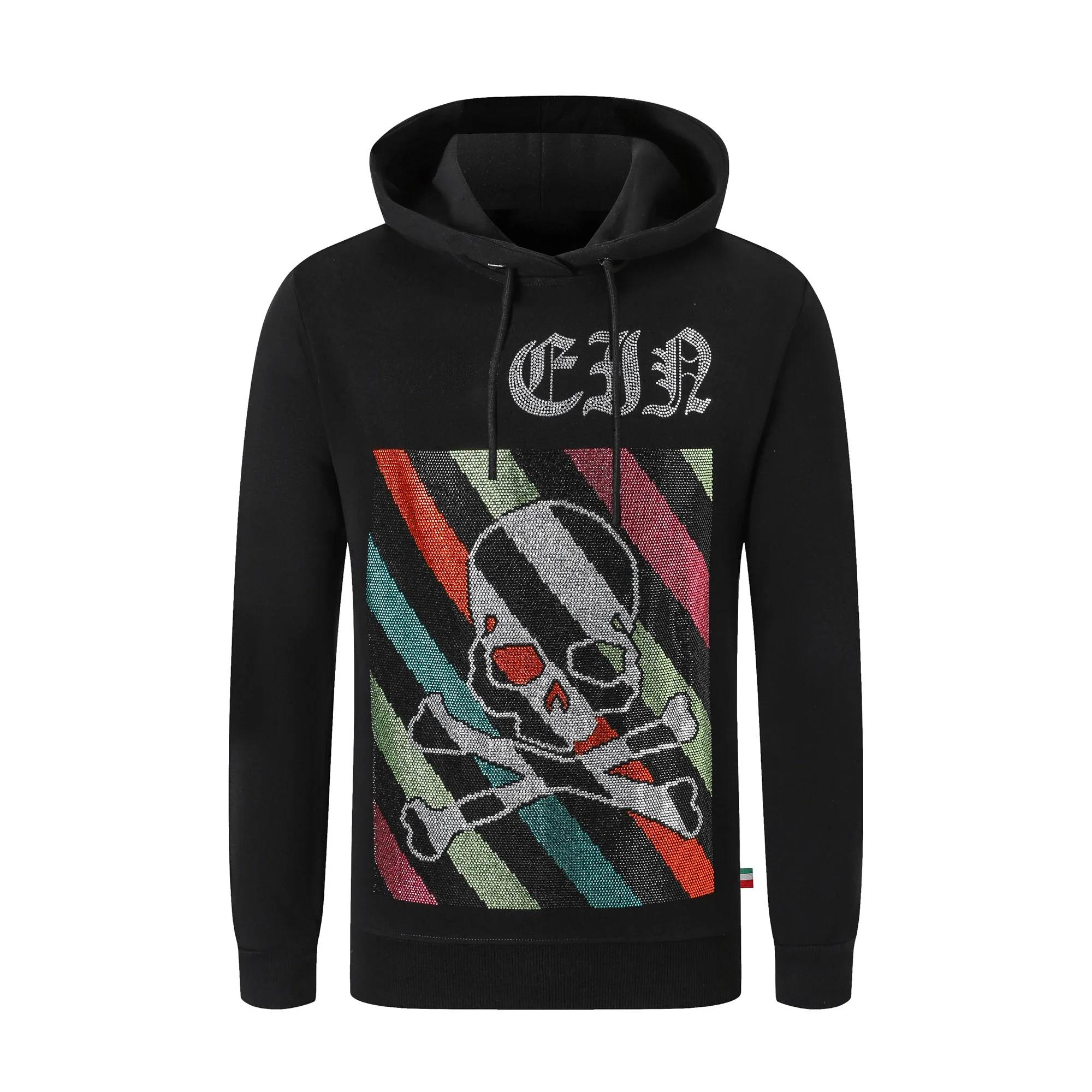 

Autumn And Winter New Men's Sweater Ladies Colorful Stripes Skull Pattern Fashion Brand Rhinestone Men Women Hoodie