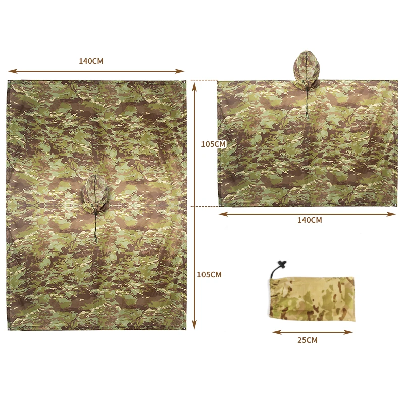 Raincoat Poncho Multifunctional Raincoat Waterproof Poncho For Camping Hunting