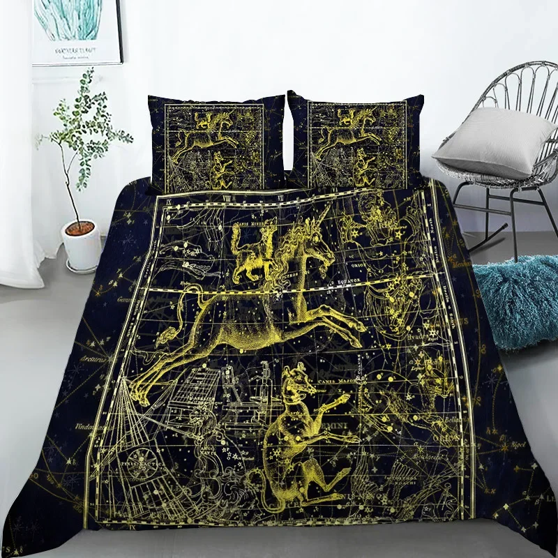 

Constellation Duvet Cover Yellow Constellation King Size Bedding Set for Astronomy Enthusiast Soft Twin Polyester Quilt Cover