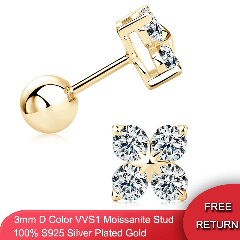 

QXTC Moissanite Stud Earrings Korean Elegant Four Leaf Clover Earrings Trendy Women's Earrings 2023 Weddings Romantic Jewelry