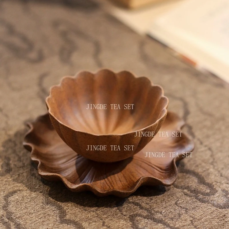 Vintage Lotus Leaf Tea Tray Chinese Handmade Carving Household Dry Foam Table Coarse Pottery Small Tea Tray Tea Set Accessories