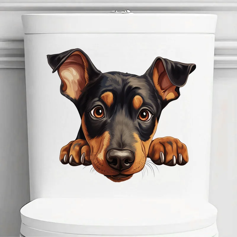 90946# Doberman Pinscher Puppy Toilet Stickers, Bedroom Entryway Living Room Porch Home Decoration Wall , Removable Stickers