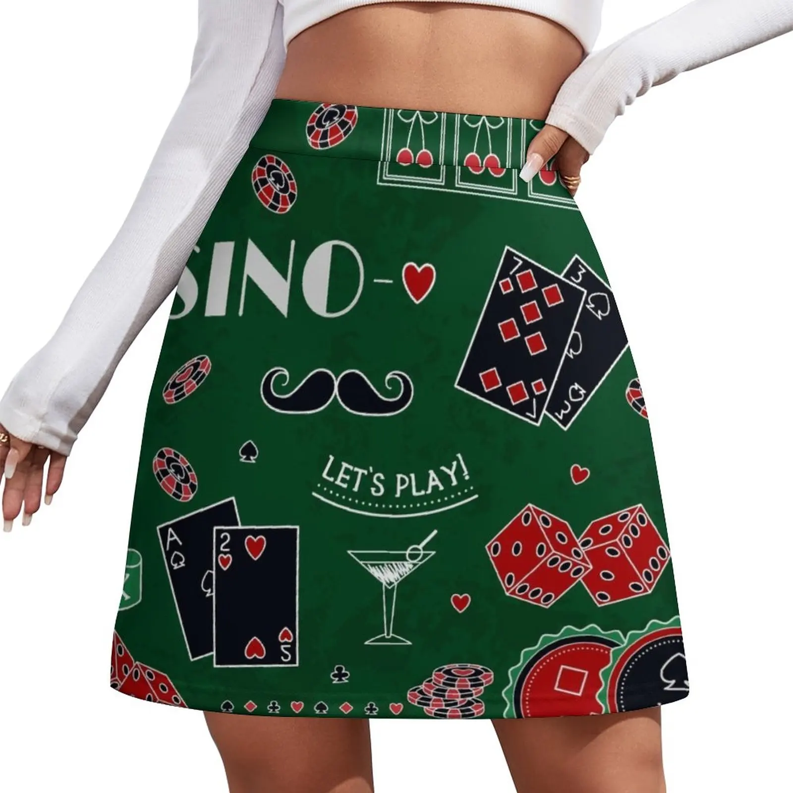 Casino theme. Gambling symbols. Mini Skirt skirts for womans skirts summer 2024 woman skirt women casino shower curtain lucky gambling cards on grunge wooden and brick look backdrop cloth fabric bathroom decor set