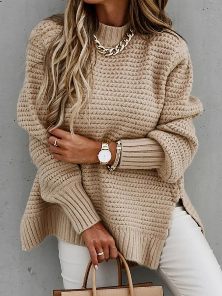 Women\'s Sweater Half High Collar Solid Color Pullover Fashion Autumn Winter Elegant Temperament Tops Commuting Women\'s Clothing