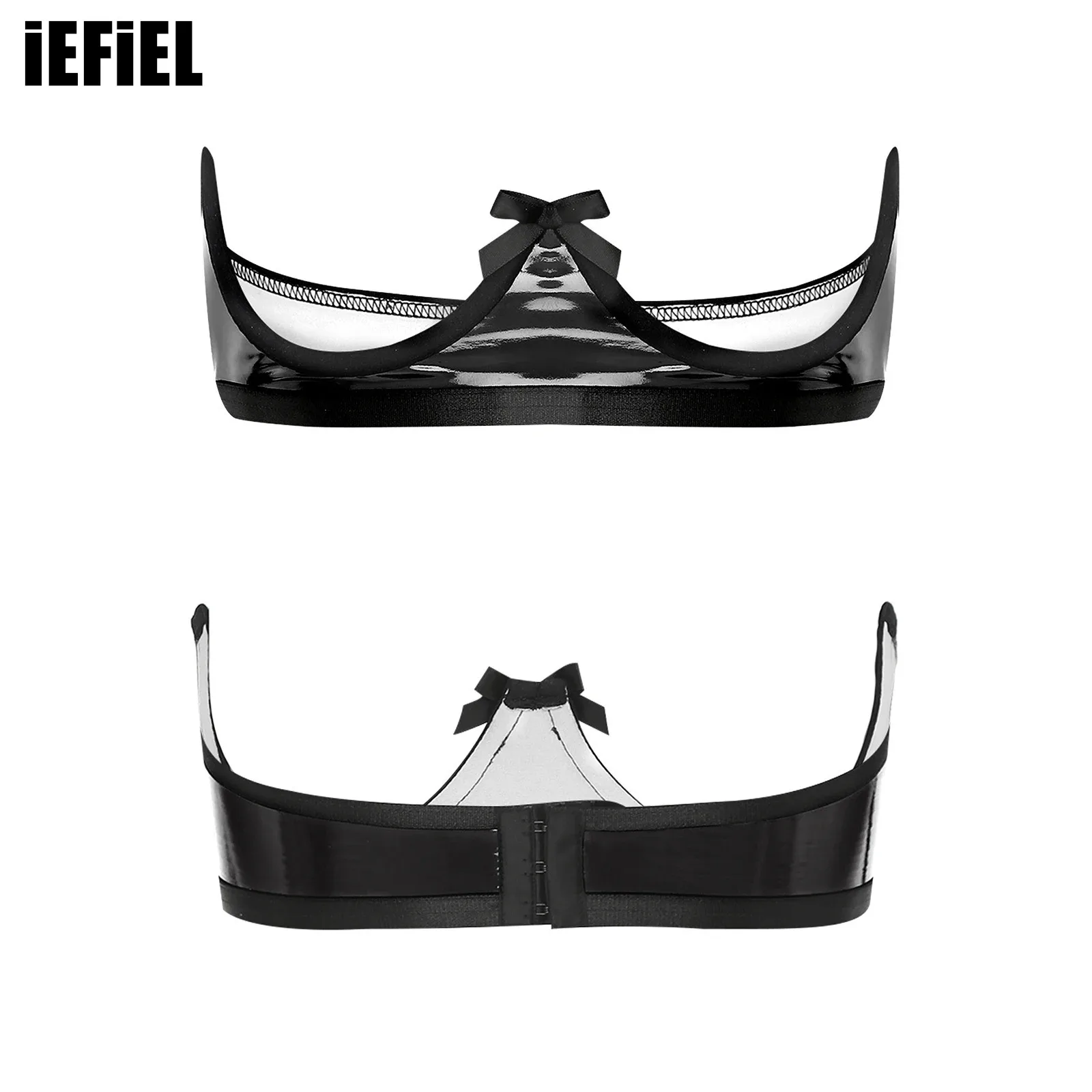 

Womens Sexy Strapless Cupless Bra with Push Up Underwire Balconette Patent Leather Support Bra Lingerie Nightwear Clubwear