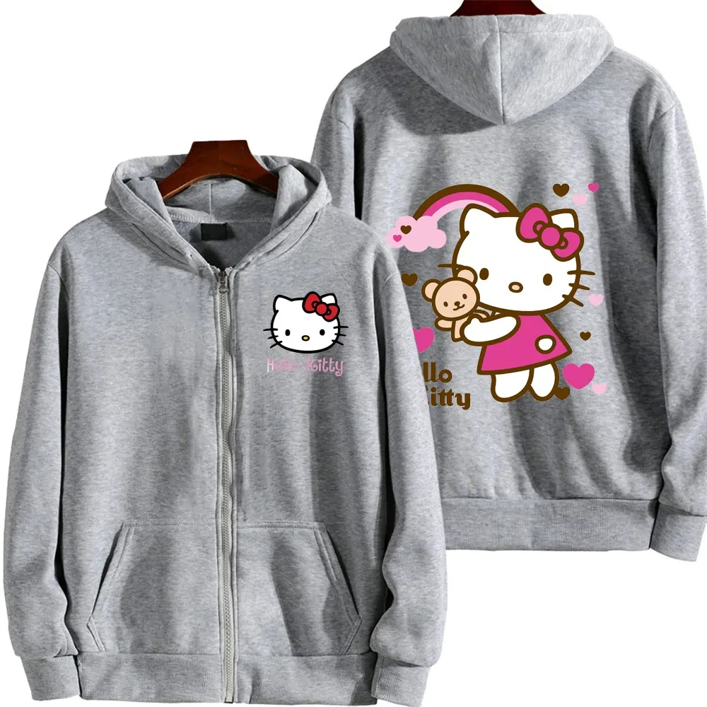 Sudadera con capucha y cremallera para mujer, ropa de calle Kawaii con estampado de Hello Kitty, Sanrio, otoño e invierno, 2024