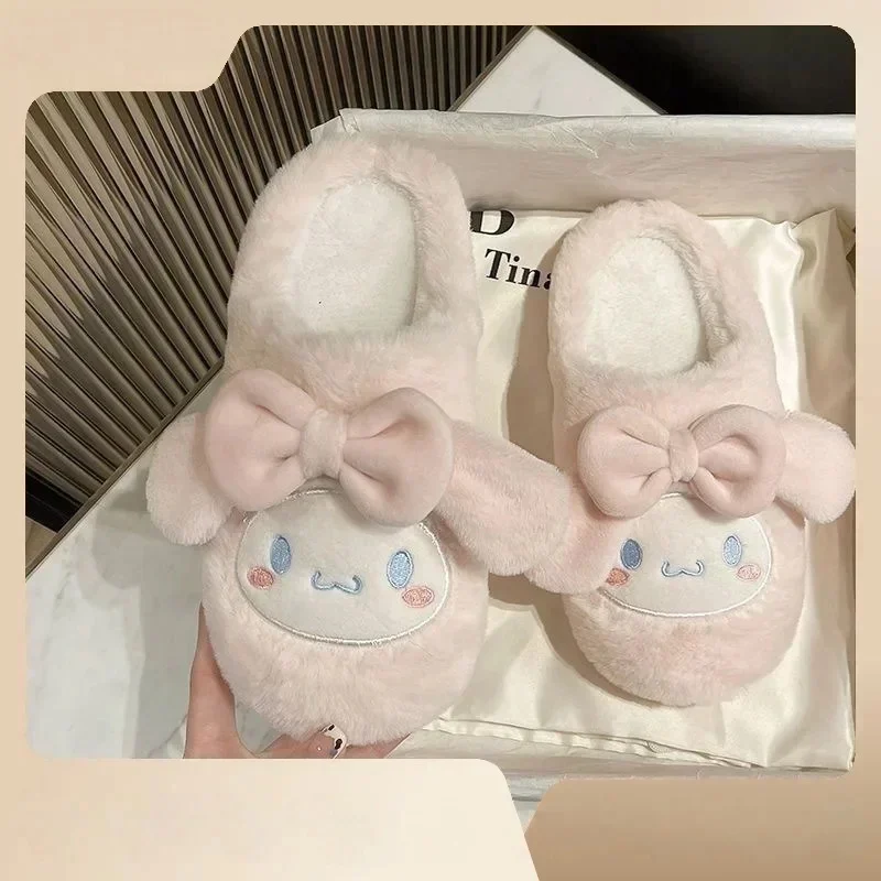 Sanrio Cinnamoroll Cotton Slippers Cartoon Women Autumn and Winter Home Student Dormitory Indoor Plus Velvet Warm Furry Slippers cartoon four piece bed sheet set lotso pochacco double faced milk velvet fashion student dormitory kids adults twin bedding set