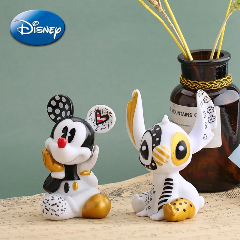 

Disney Stitch Mickey Mouse Action Figure Black Gold Figurine Cute Cartoon Anime Figures Car Home Decoration Kids Collection Toys