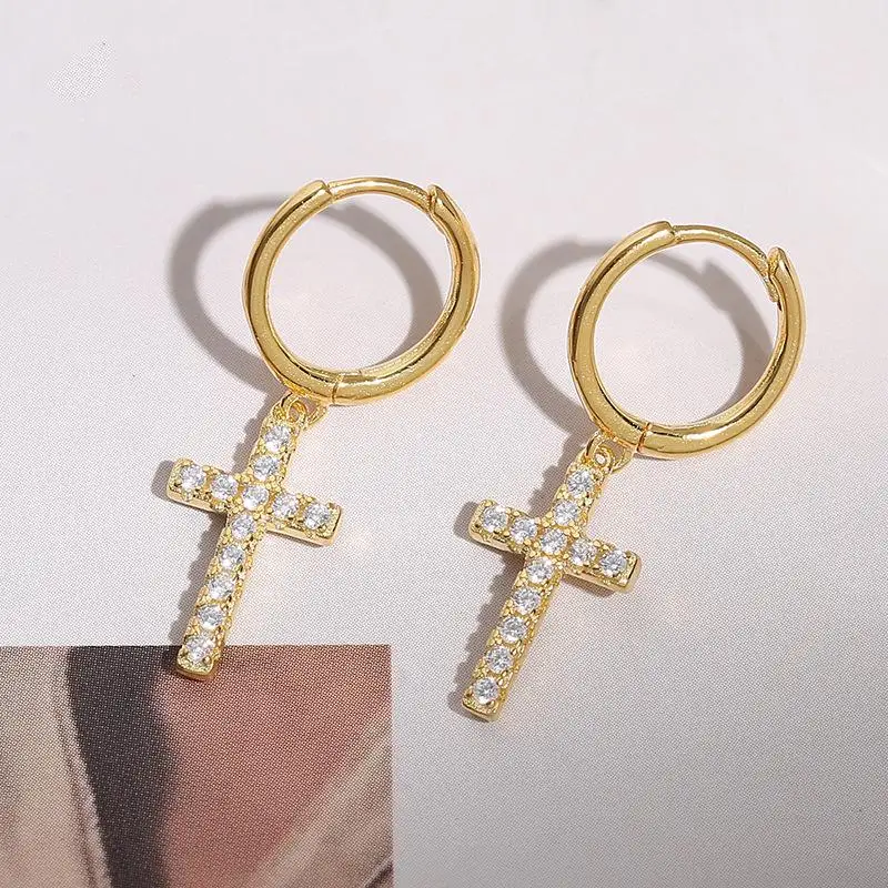 Micro Pave Zircon Stainless Steel Christ Cross Drop Earrings for Men Women Religious Jewelry drop earrings cross earrings