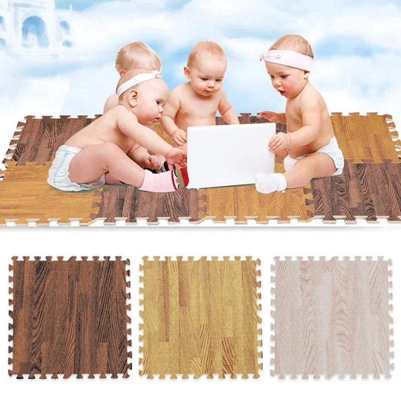 Wood Grain Puzzle Mat Baby Play Foam Splicing Carpet Kids Bedroom Thicken Soft Rug Modern Living Room Crawling Play Floor Mat