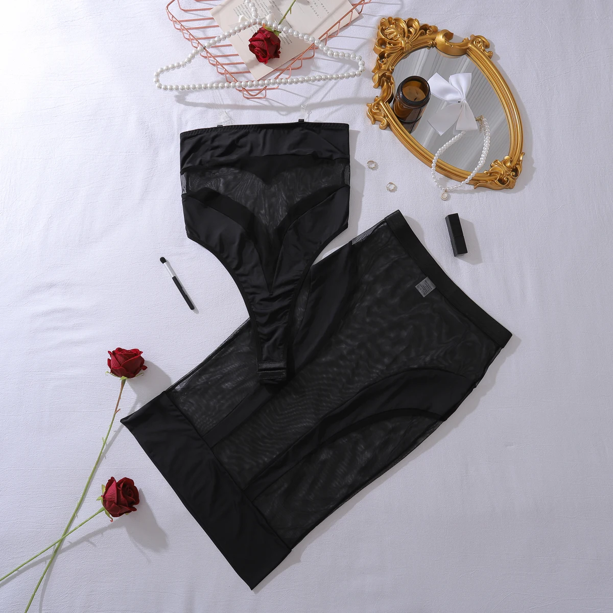 Sheer Bodycon Dress Set styled for boudoir photos, romantic nights, and special moments