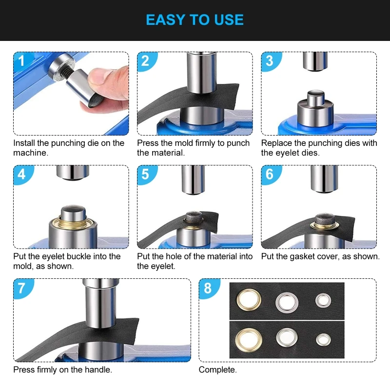 Manual Grommet Eyelet Machine DIY Hand Press Leathercraft Sewing Pressing Punch Tool eyelet punch tool set grommet punch tool grommet tool grommet tool kit grommet eyelet kit with 6/10/12mm Dies+1500pcs Grommets