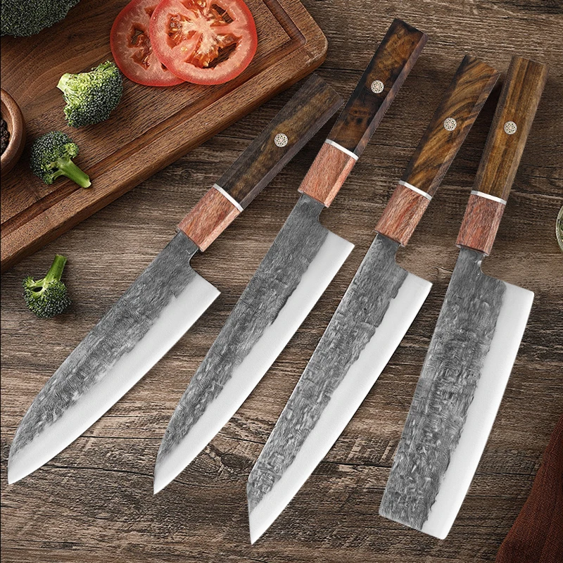7"/8" Stainless Steel Yanagiba Knives Chef's Nakiri Santoku Salmon Knife Japanese Style Fish Fillet Wooden Knives for Cutting