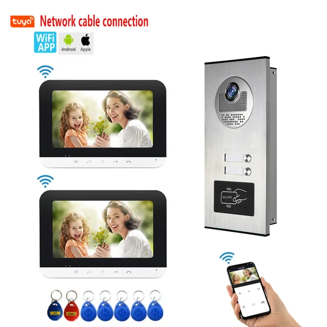 7" Tuya WIFI Video Building Intercom System Network Cable Port 2-6 Units Apartment Video Door Phone Doorbell Kits 3