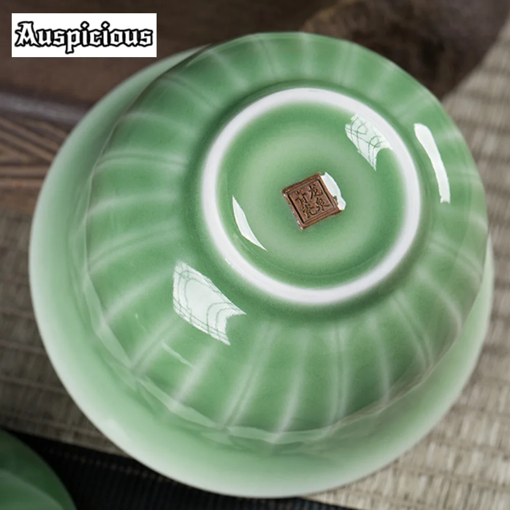 150ml Creative Longquan Celadon Gaiwan Antique Handmade Lotus Petal Tea Tureen Zen Tea Maker Cover Bowl Cha Services Craft