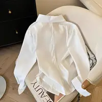 Designer Irregular Long sleeve Polo Shirt Women Tunic White Elegant Basic Top Blouse Ladies Fashion Work Wear Shirts - Image 2