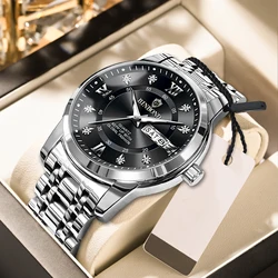 BINBOND Men's Luxury Waterproof Quartz Sport Watch (Silver Black)