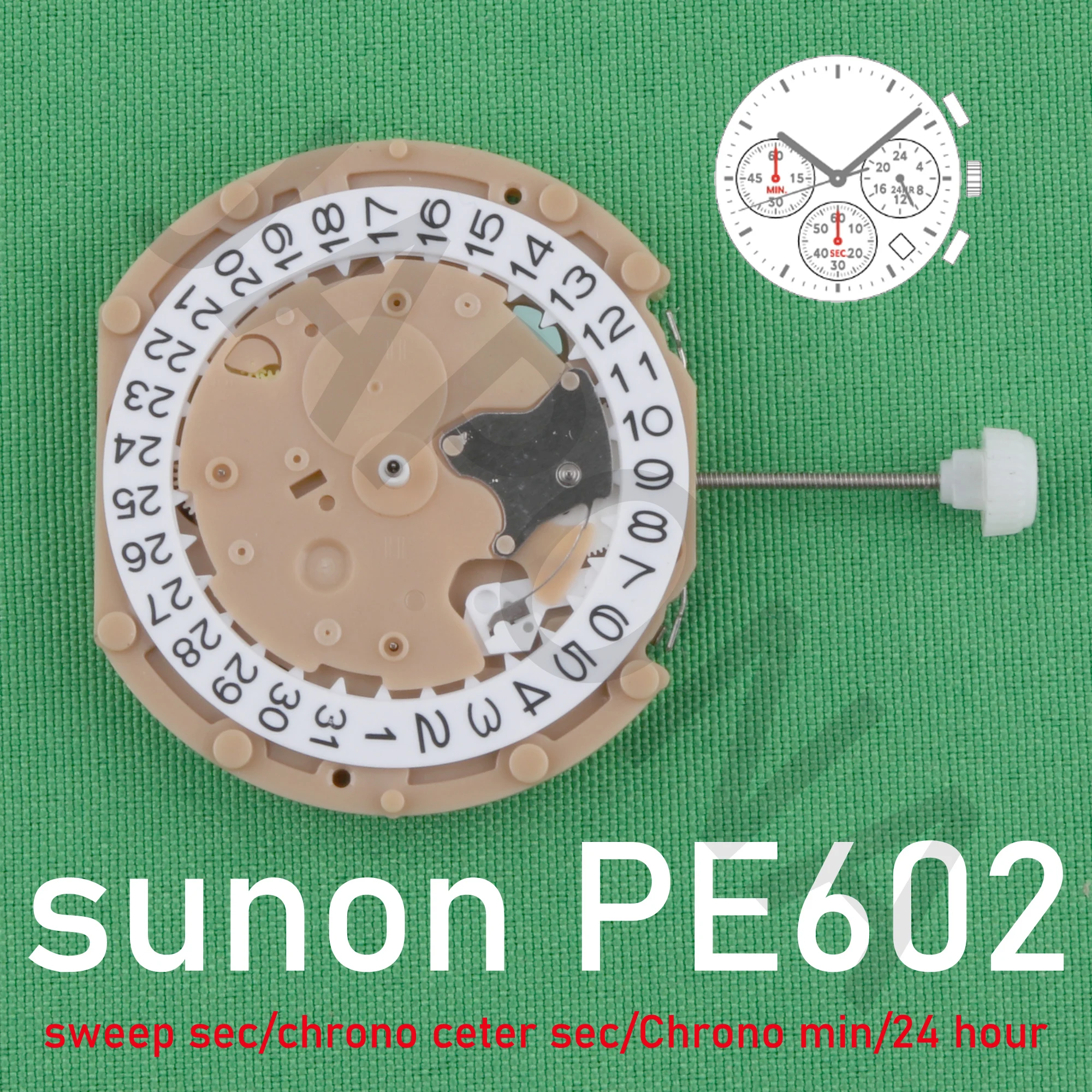 PE602 movement sunon PE60 Quartz Watch sweep second chronograph 3/6/9