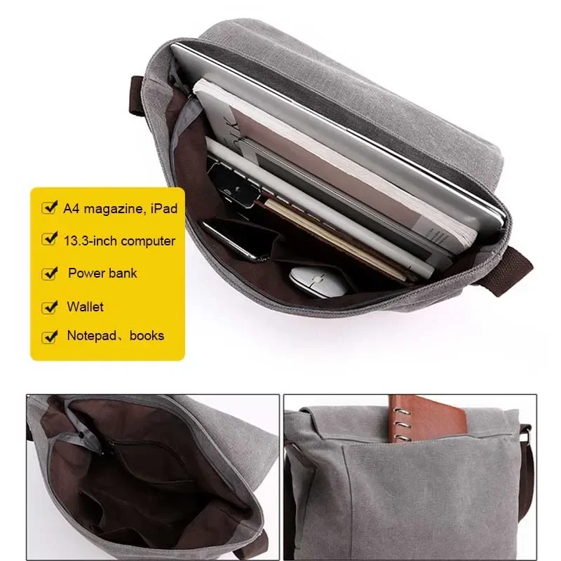 New Fashion Cross Body Bag New Men Canvas Crossbody Shoulder Messenger Bags Man Casual Solid Multi Function Portable Male Bag - 4