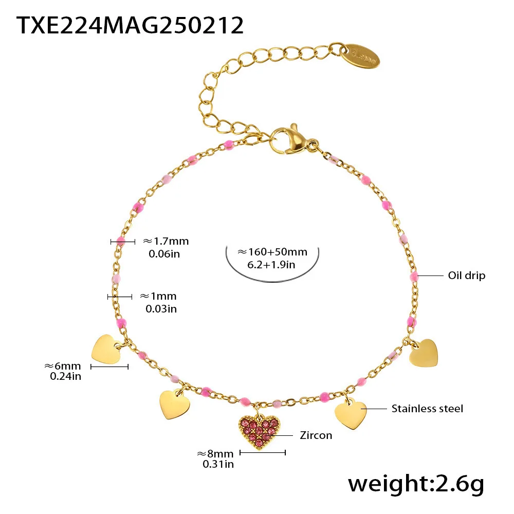 Mehrfarbiges Fußkettchen-Set mit Herz-Zirkonia-Anhänger, Halskette, Armband, Edelstahl 316, vergoldet, wasserdicht, Luxus-Schmuck, Geschenk – Detail 14
