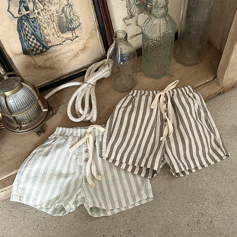 Striped Linen Baby Shorts 4