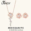 Lnngy Romantic Rose Flower Moissanite Jewelry Set For Wedding Certified 925 Sterling Silver Pendant Necklace Exquisite Gift