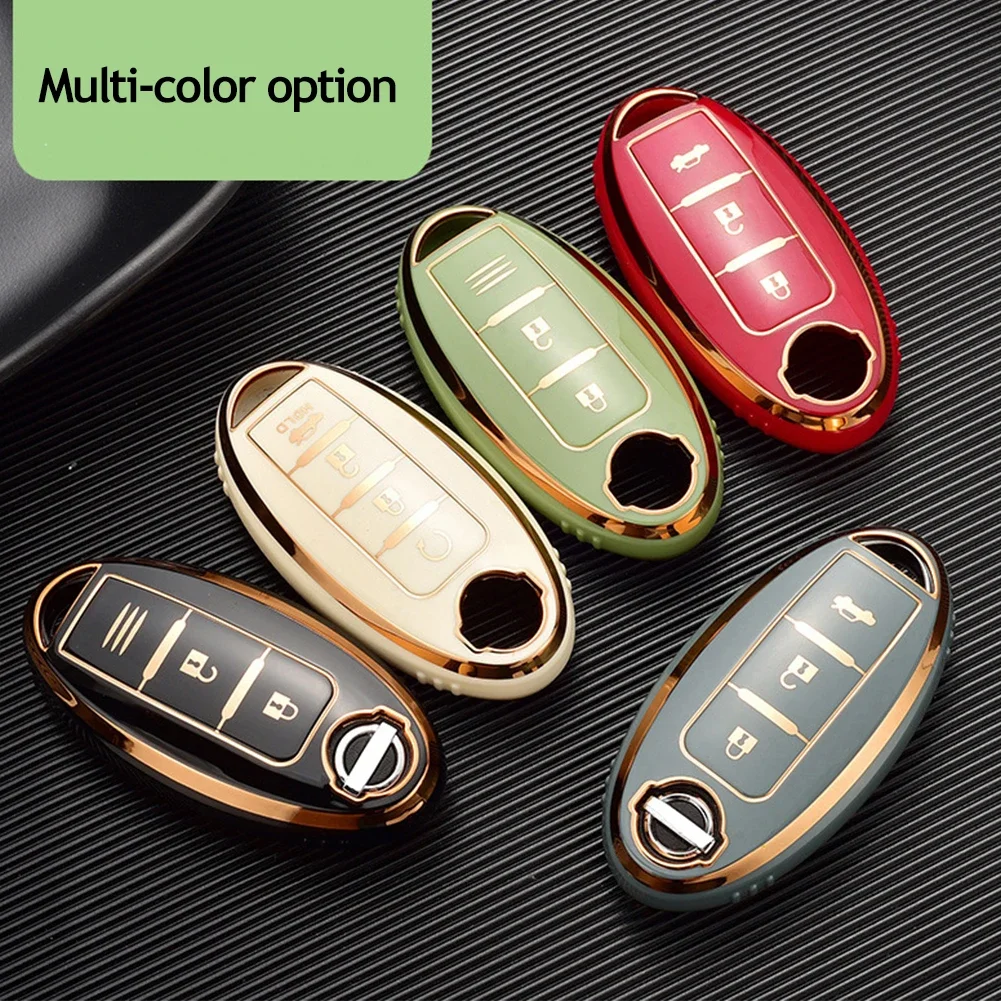 HIBEYO Coque de clé de voiture en TPU pour Nissan Juke J10 J11 X-Trail Pathfinder Note Kicks Qashqai pour Infiniti avec protection en silicone Rose