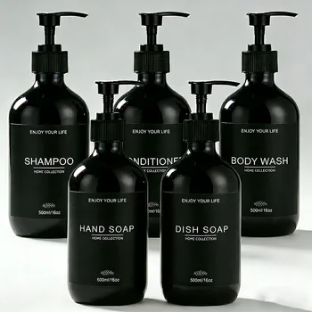 Glossy Black Shower Dispenser Set 1