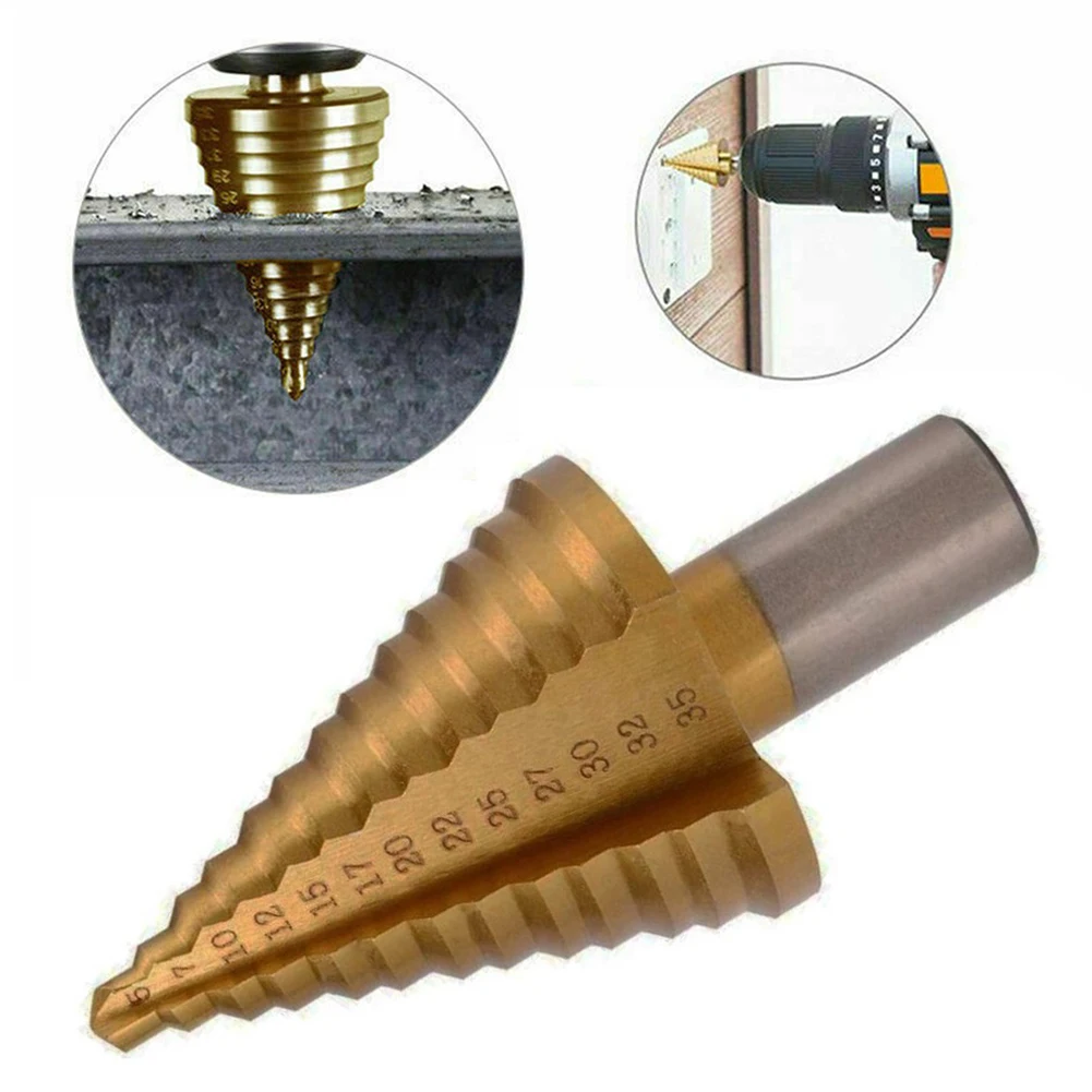 5-35mm Titanium Step Drill Bit High Speed Steel Cutter 13 Steps Size Cone Drills Wood Metal Hole Cutter Core Drill Bit