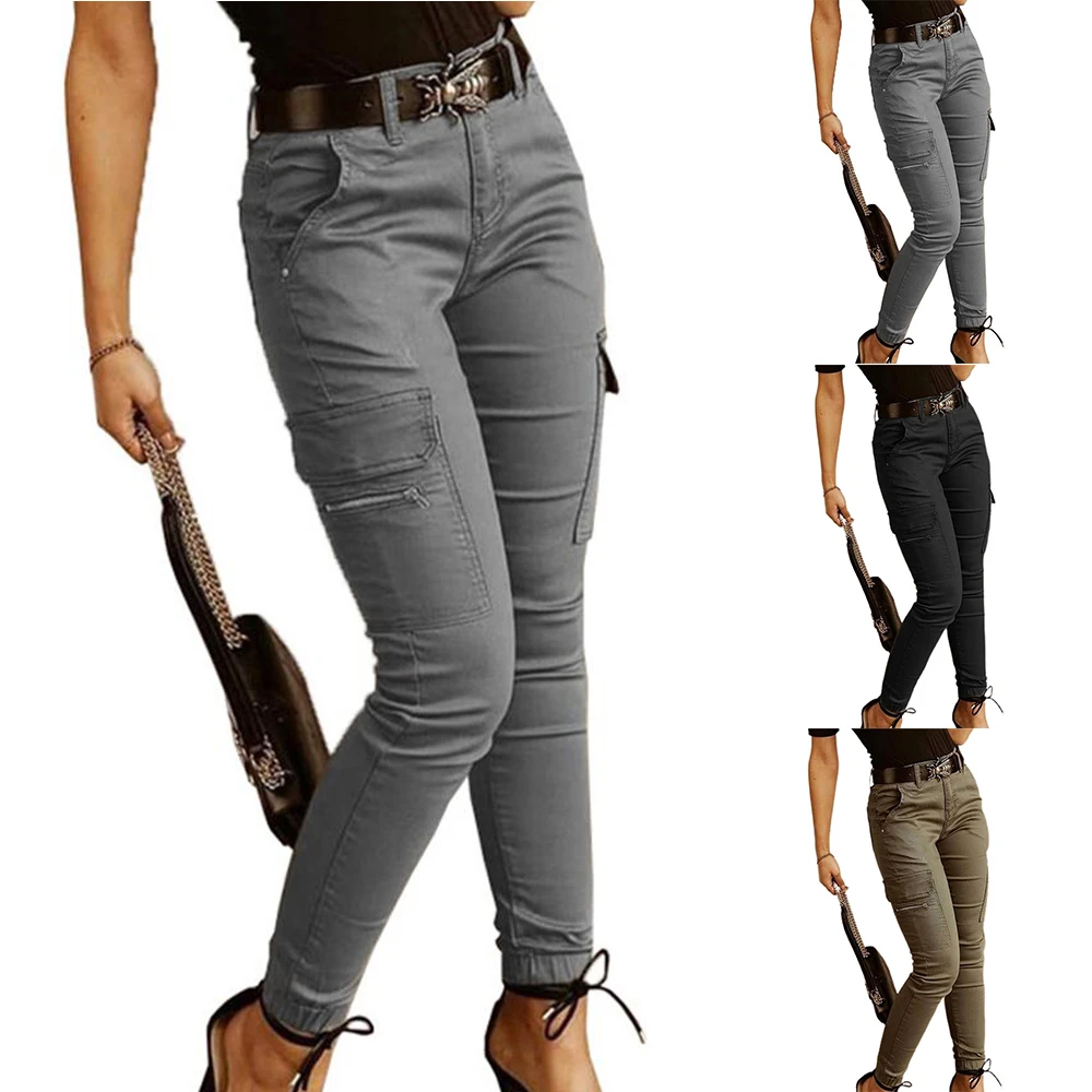 capri pants Women's Cargo Pants Solid Color Tight Pocket Casual Pants Jogging Pants 2022 capri shorts