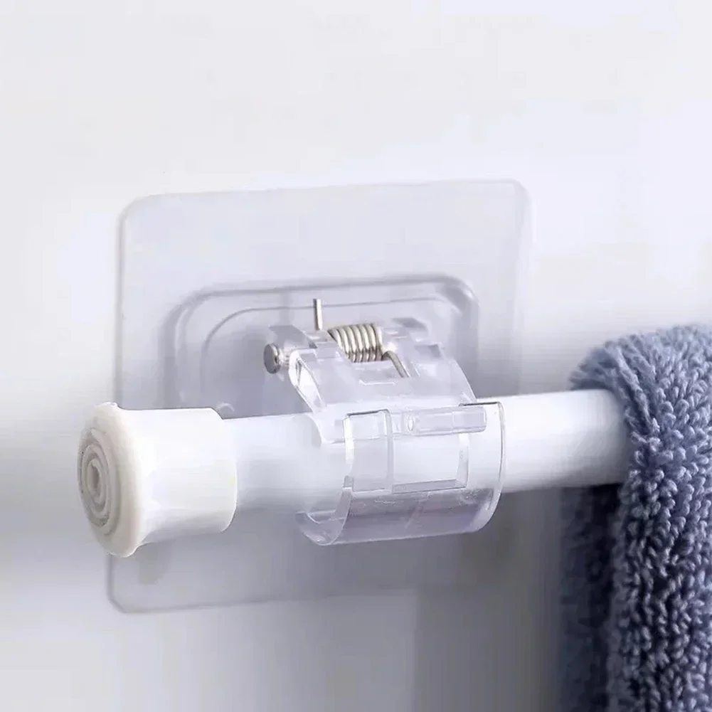 2PCS Adjustable Curtain Rod Clip Self Adhesive Clamp Hook Curtain Holder Wall Bracket Holder Nail-Free Wall Hanging Clip