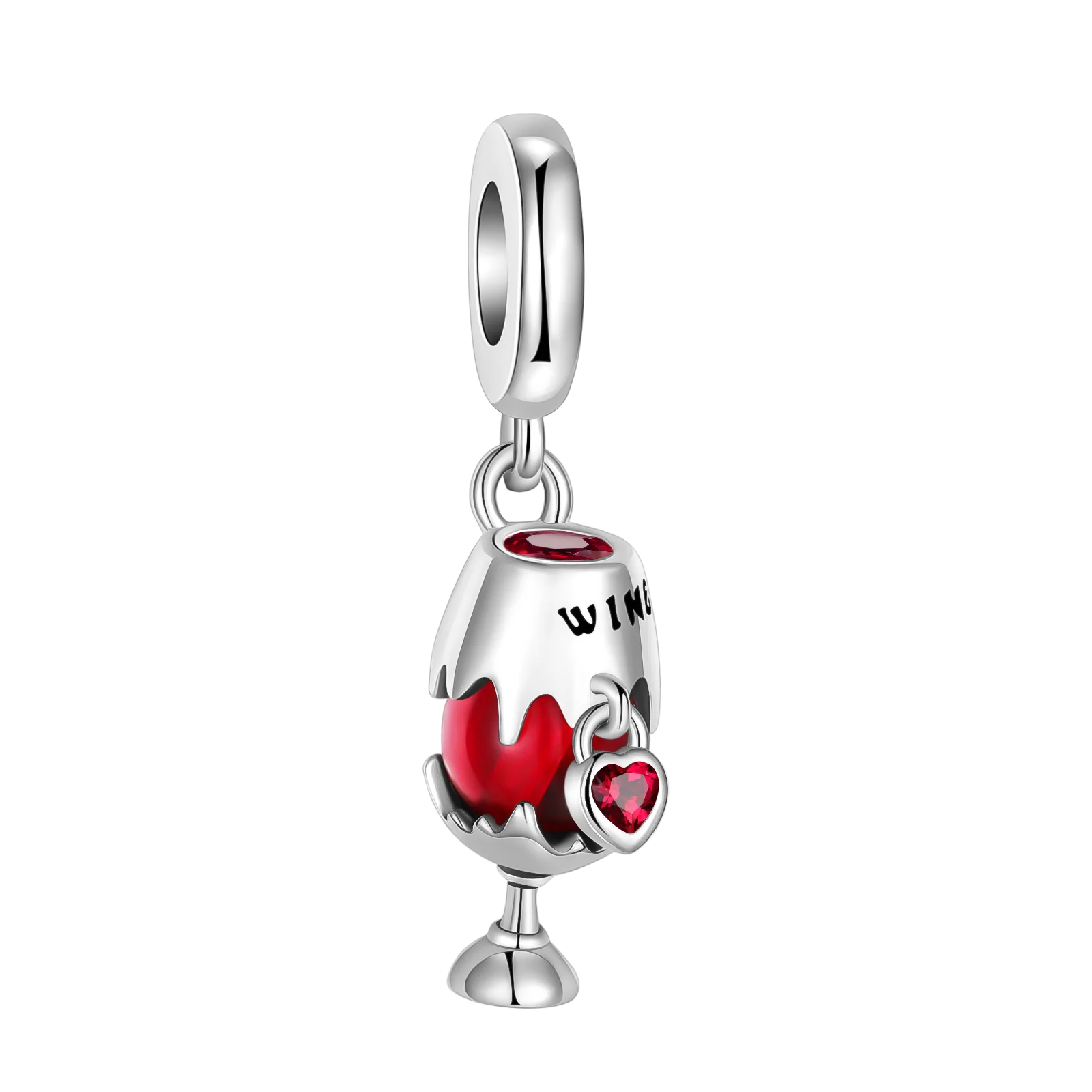

925 Silver Red Love Wine Glasses Boutique Fashion Pendant Fit Pandora Original Bracelet Charm Beads Necklace DIY Female Jewelry