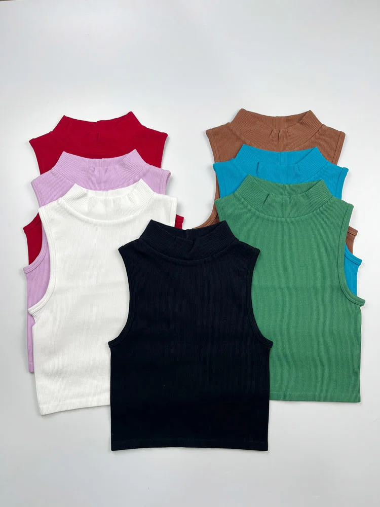 

Seamless Turtleneck Yoga Vest Rib Vertical Stripe Sports Fitness Tank Top Gym Workout Sleeveless Underwear Blouse Women Clothing