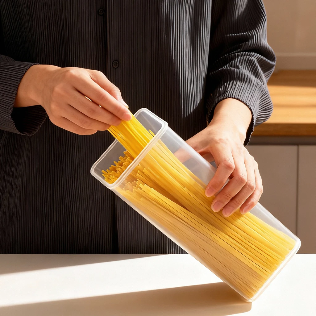 S03ba2ea4d198494fb47c7cc41f4e5452d küchexyz.de Best Price | Fast Delivery |Quality Product WORTHBUY Pasta Storage Box With Handle Moisture-Proof Plastic Noodles Sealed Can Spaghetti Storage Container Kitchen Organizer