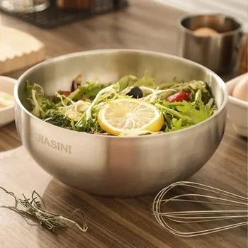 Ciotola in acciaio inossidabile di grande capacità, ciotola per insalata a doppio isolamento, ciotola per riso leggera, tagliatelle antigoccia in ciotola per zuppa 1
