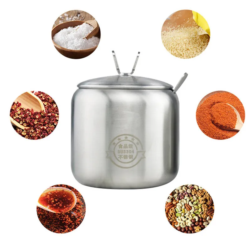 Apple Sugar Bowl Condiment Pot Spice Container Seasoning Jar Stainless Steel With Lid And Spoon